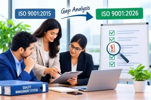 ISO 9001:2026 gap analysis comparing ISO 9001:2015 requirements and quality management system updates