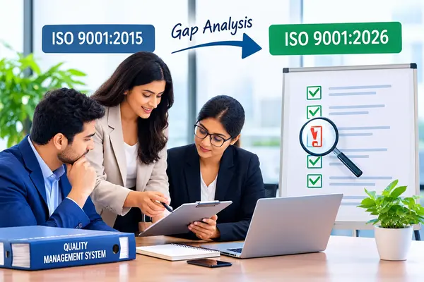ISO 9001:2026 gap analysis comparing ISO 9001:2015 requirements and quality management system updates